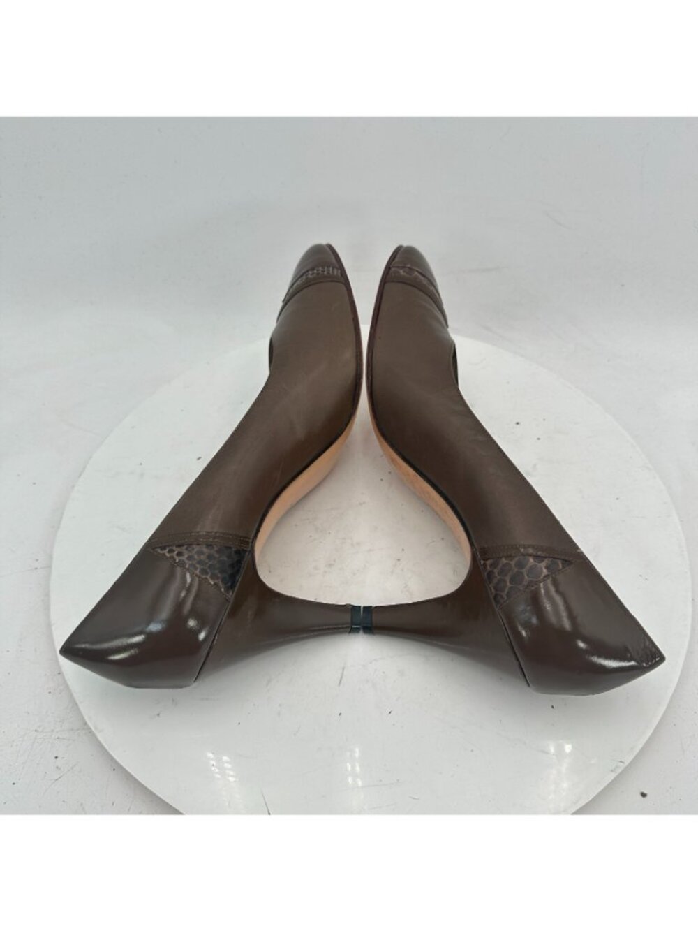 Salvatore Ferragamo Women Size 7.5B Brown Leather Snake Skin Pattern Heel Shoes - Picture 6 of 11